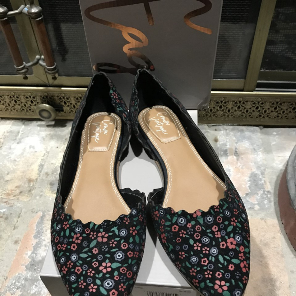 Black floral flats
